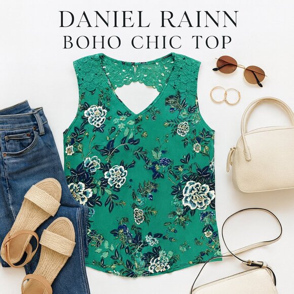 NWT Daniel Rainn Open Back Crochet Sleeveless Top Size 1X Floral Teal STITCH FIX - Picture 1 of 14